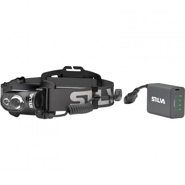 Silva Cross Trail 7R pandelampe i sort med pandebånd og batteripakke