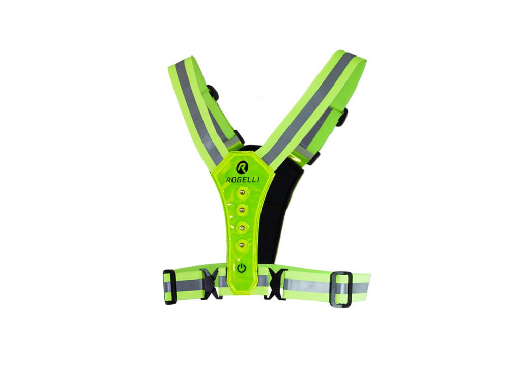 Rogelli Sports LED vest i neongul med refleksbånd og en lodret række LED-dioder foran